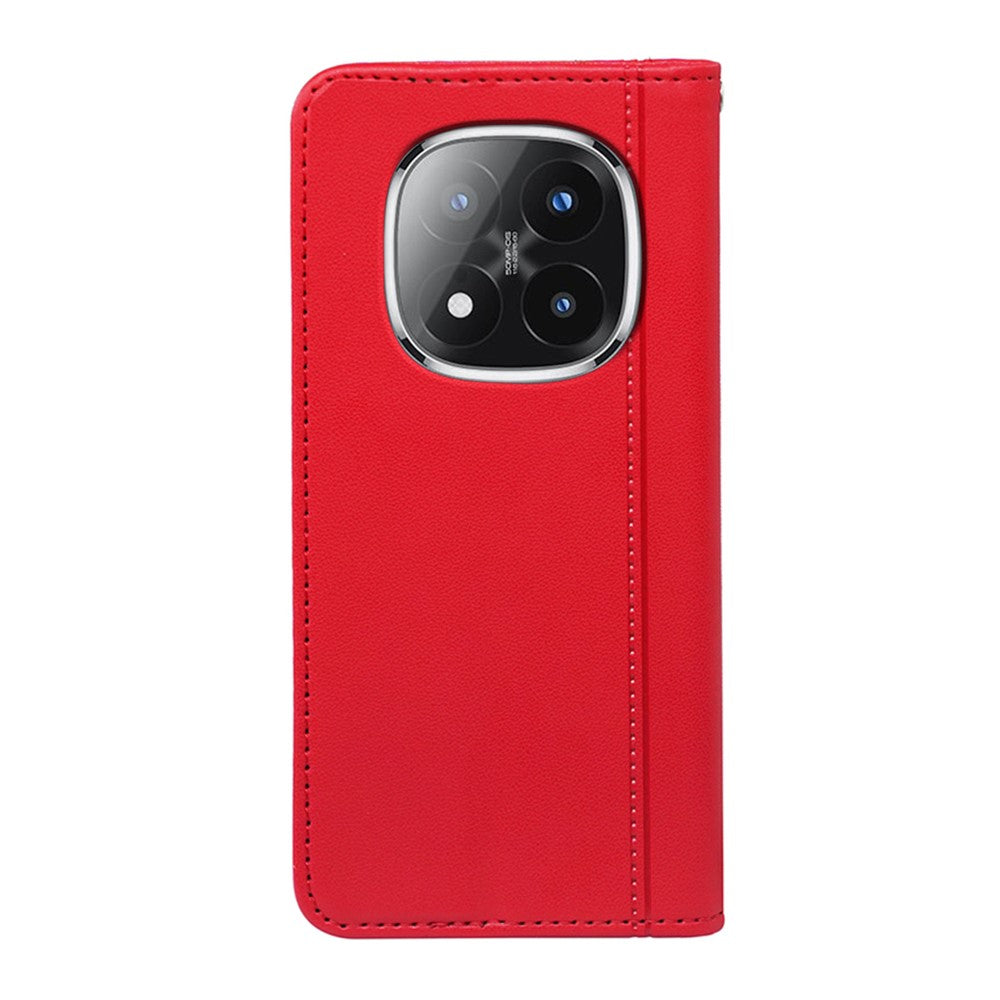 For Xiaomi Poco M8 Pro 5G / Redmi Note 15 Pro+ 5G (Global) Wallet Case Magnetic Closing PU Leather Phone Cover with Wrist Strap - Red