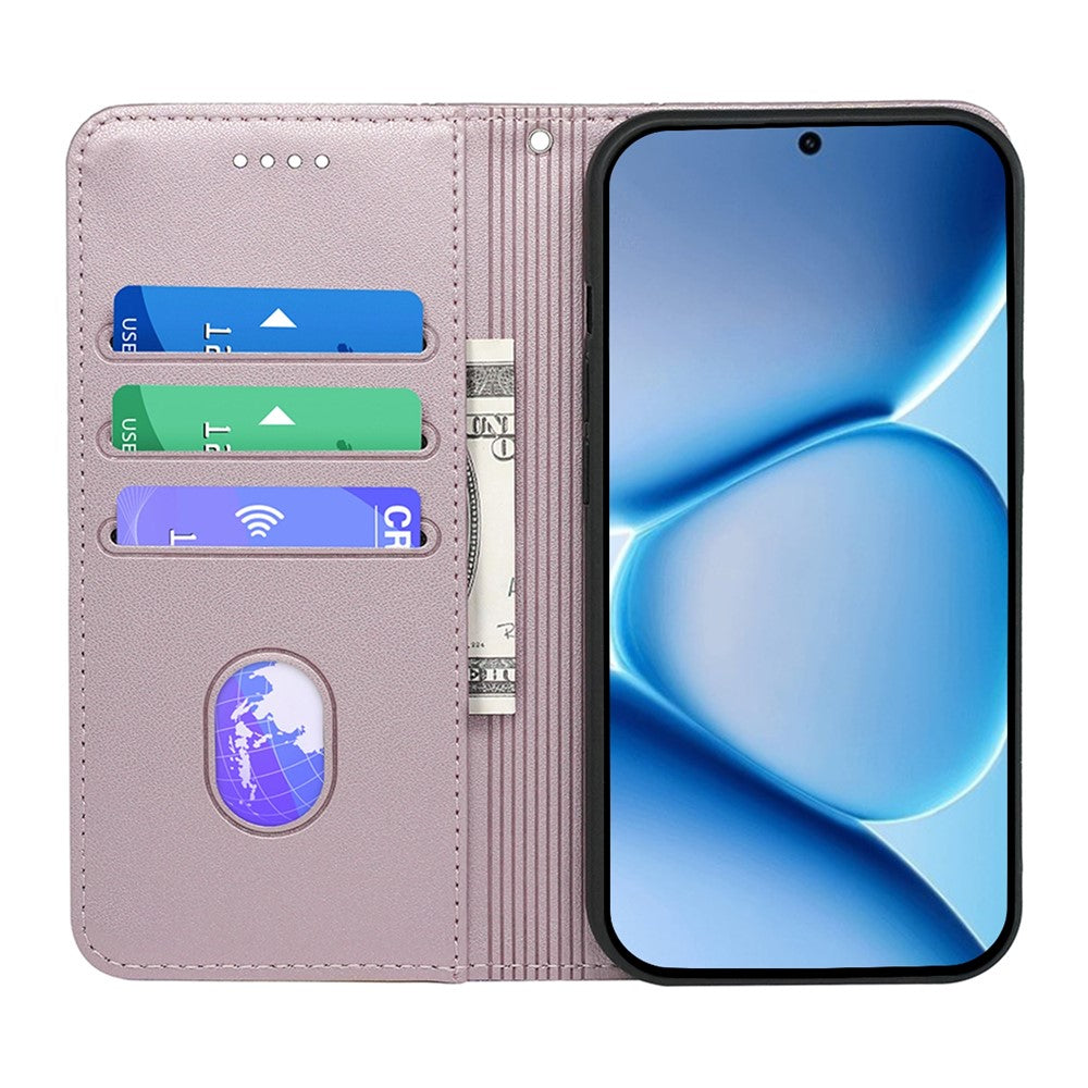 For Xiaomi Poco M8 Pro 5G / Redmi Note 15 Pro+ 5G (Global) Wallet Case Magnetic Closing PU Leather Phone Cover with Wrist Strap - Rose Gold