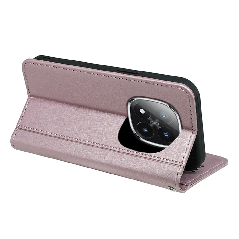 For Xiaomi Poco M8 Pro 5G / Redmi Note 15 Pro+ 5G (Global) Wallet Case Magnetic Closing PU Leather Phone Cover with Wrist Strap - Rose Gold