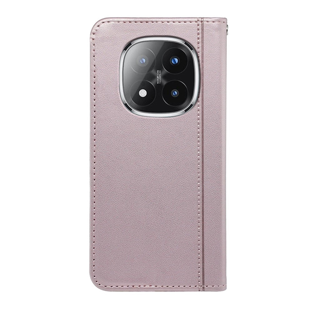 For Xiaomi Poco M8 Pro 5G / Redmi Note 15 Pro+ 5G (Global) Wallet Case Magnetic Closing PU Leather Phone Cover with Wrist Strap - Rose Gold