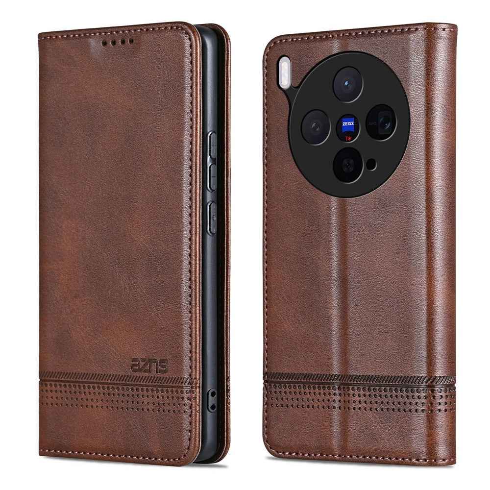 AZNS For vivo X300 5G Case Cowhide Texture PU Leather Wallet Phone Cover - Coffee