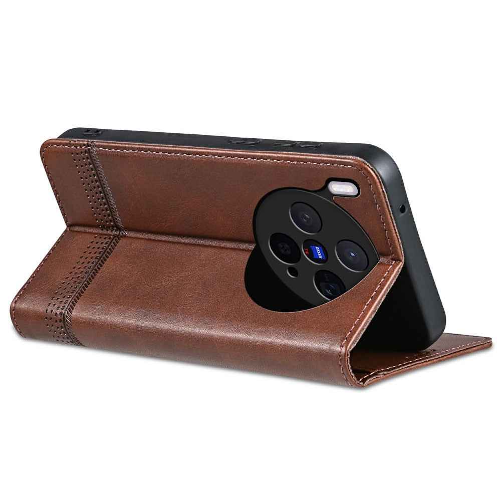AZNS For vivo X300 5G Case Cowhide Texture PU Leather Wallet Phone Cover - Coffee