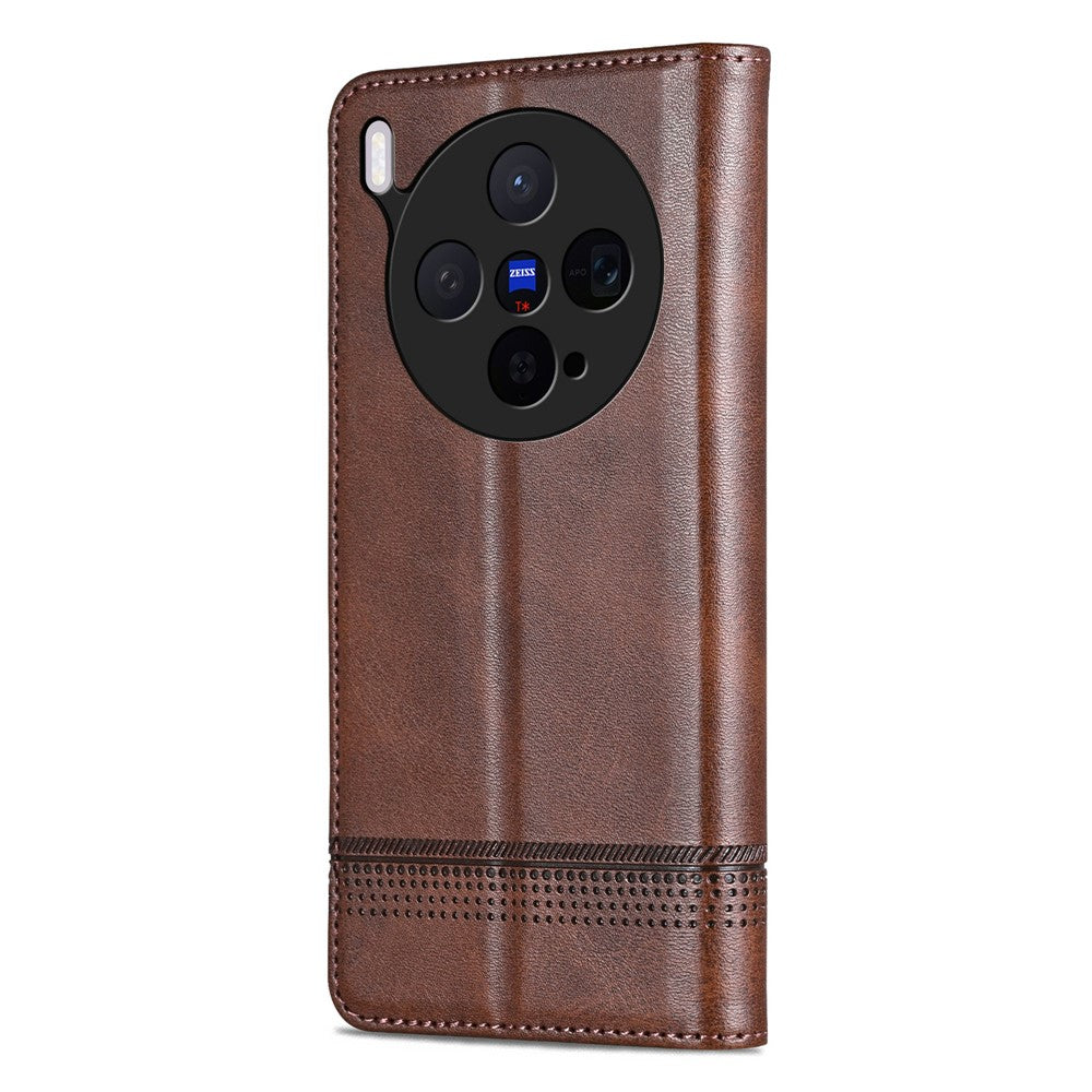 AZNS For vivo X300 5G Case Cowhide Texture PU Leather Wallet Phone Cover - Coffee