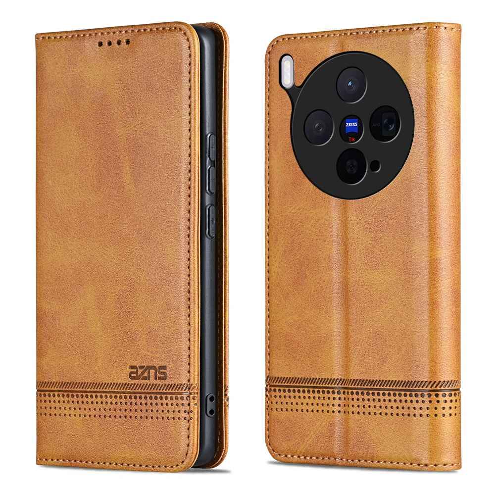 AZNS For vivo X300 5G Case Cowhide Texture PU Leather Wallet Phone Cover - Brown