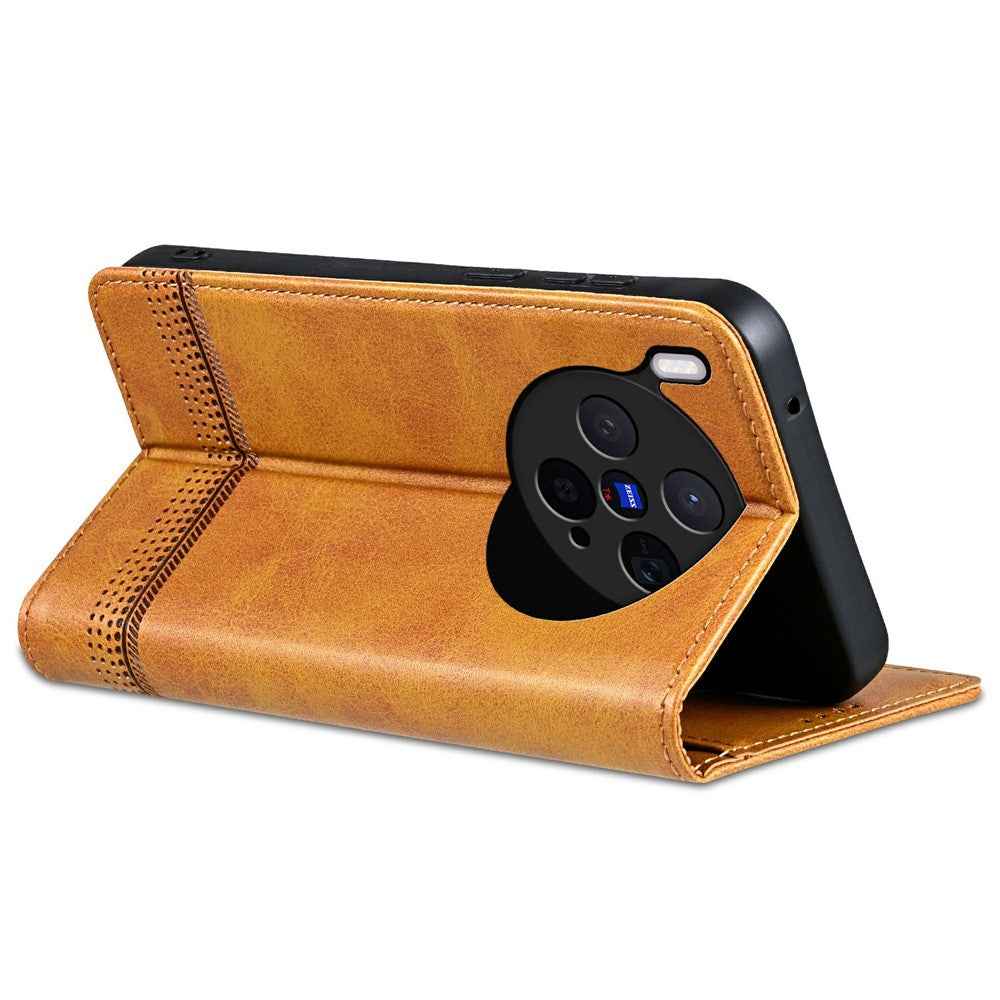 AZNS For vivo X300 5G Case Cowhide Texture PU Leather Wallet Phone Cover - Brown