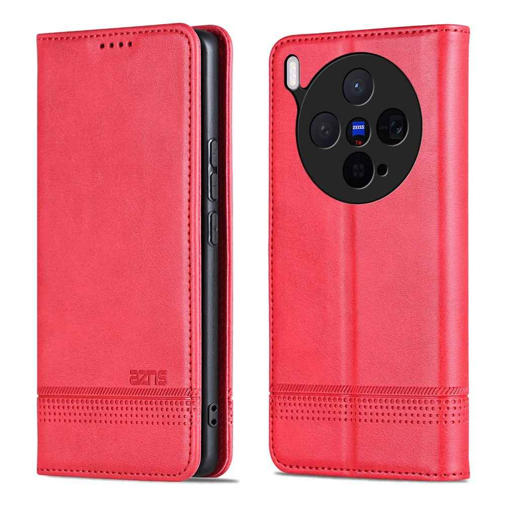 AZNS For vivo X300 5G Case Cowhide Texture PU Leather Wallet Phone Cover - Red