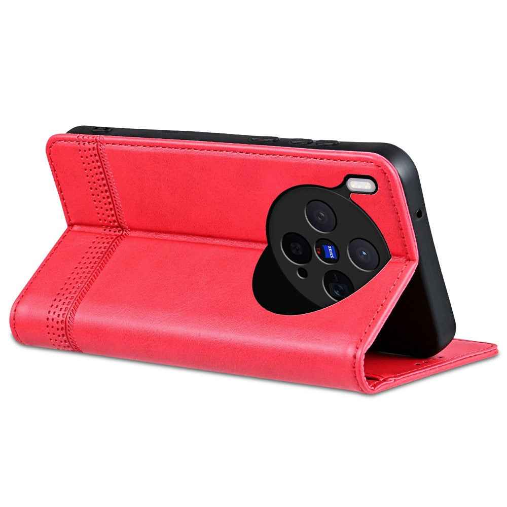 AZNS For vivo X300 5G Case Cowhide Texture PU Leather Wallet Phone Cover - Red