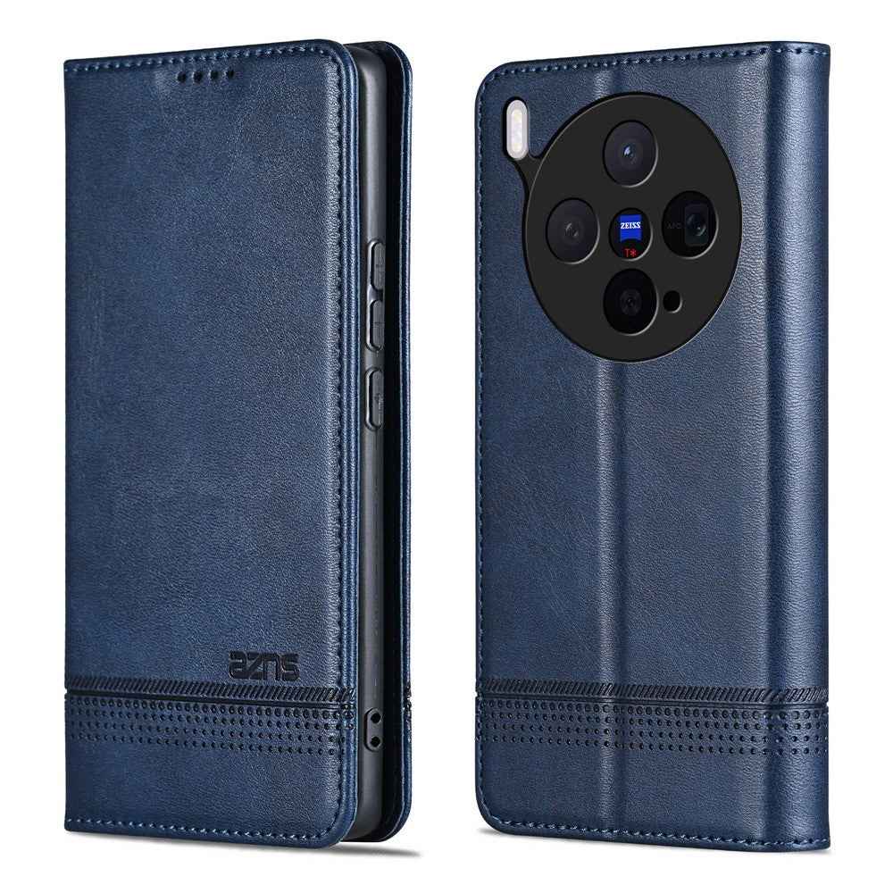 AZNS For vivo X300 5G Case Cowhide Texture PU Leather Wallet Phone Cover - Blue