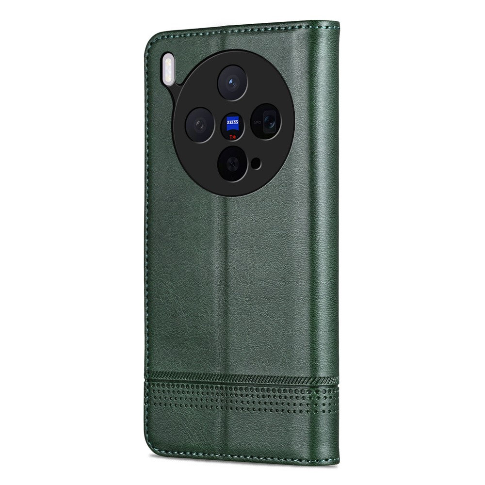 AZNS For vivo X300 5G Case Cowhide Texture PU Leather Wallet Phone Cover - Green