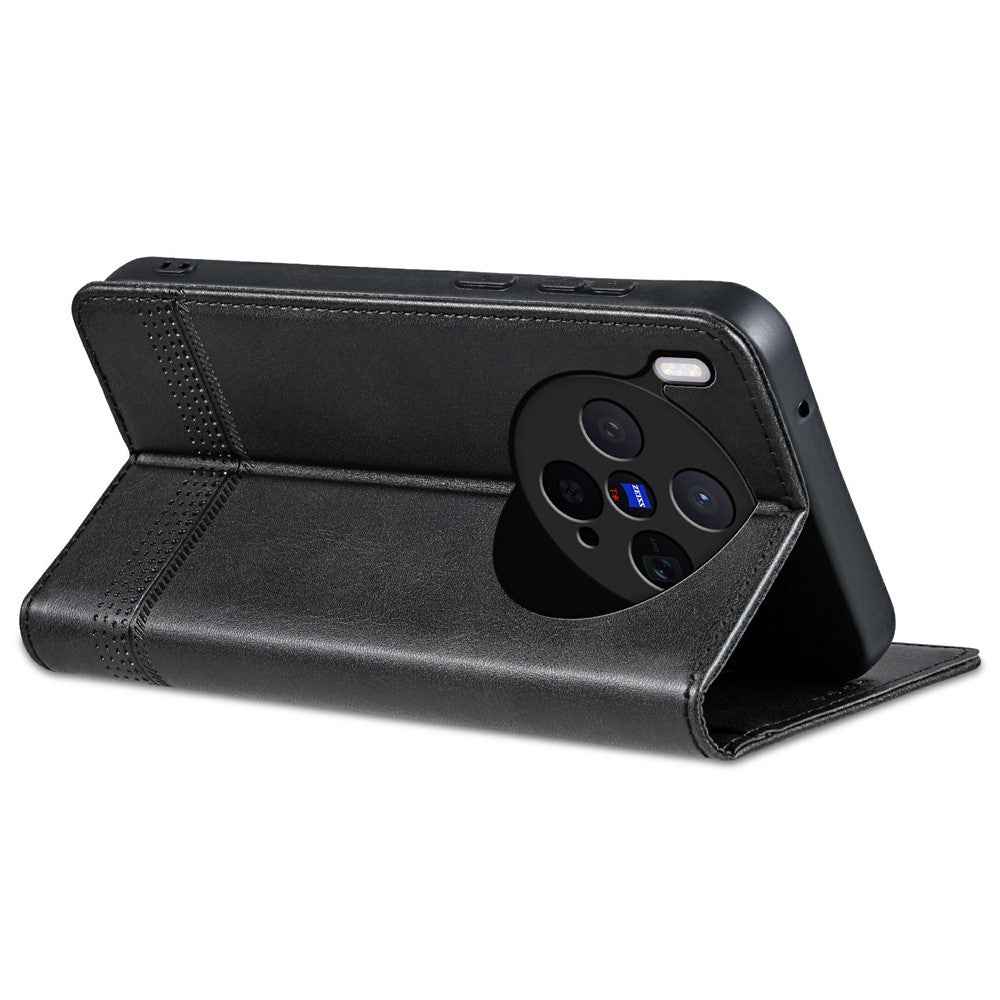 AZNS For vivo X300 5G Case Cowhide Texture PU Leather Wallet Phone Cover - Black
