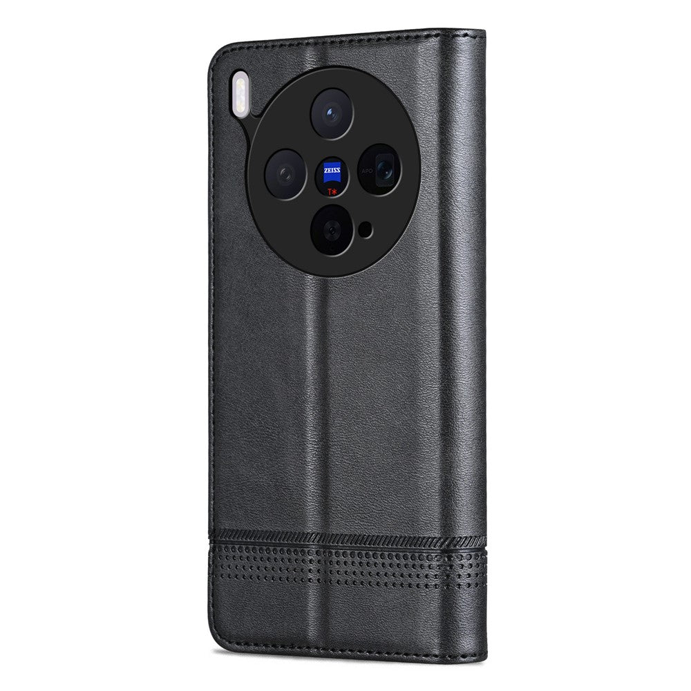 AZNS For vivo X300 5G Case Cowhide Texture PU Leather Wallet Phone Cover - Black
