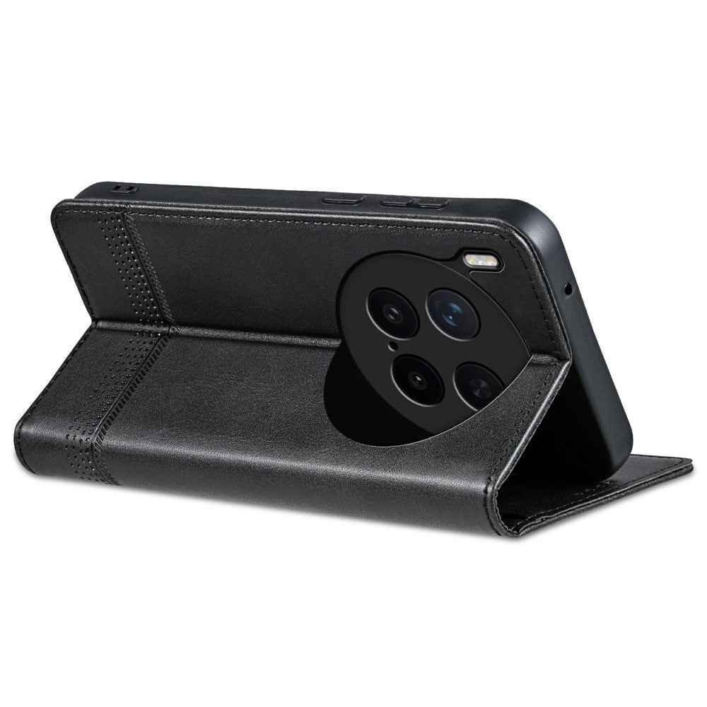 AZNS For vivo X300 Pro 5G Case Cowhide Texture PU Leather Wallet Phone Cover - Black