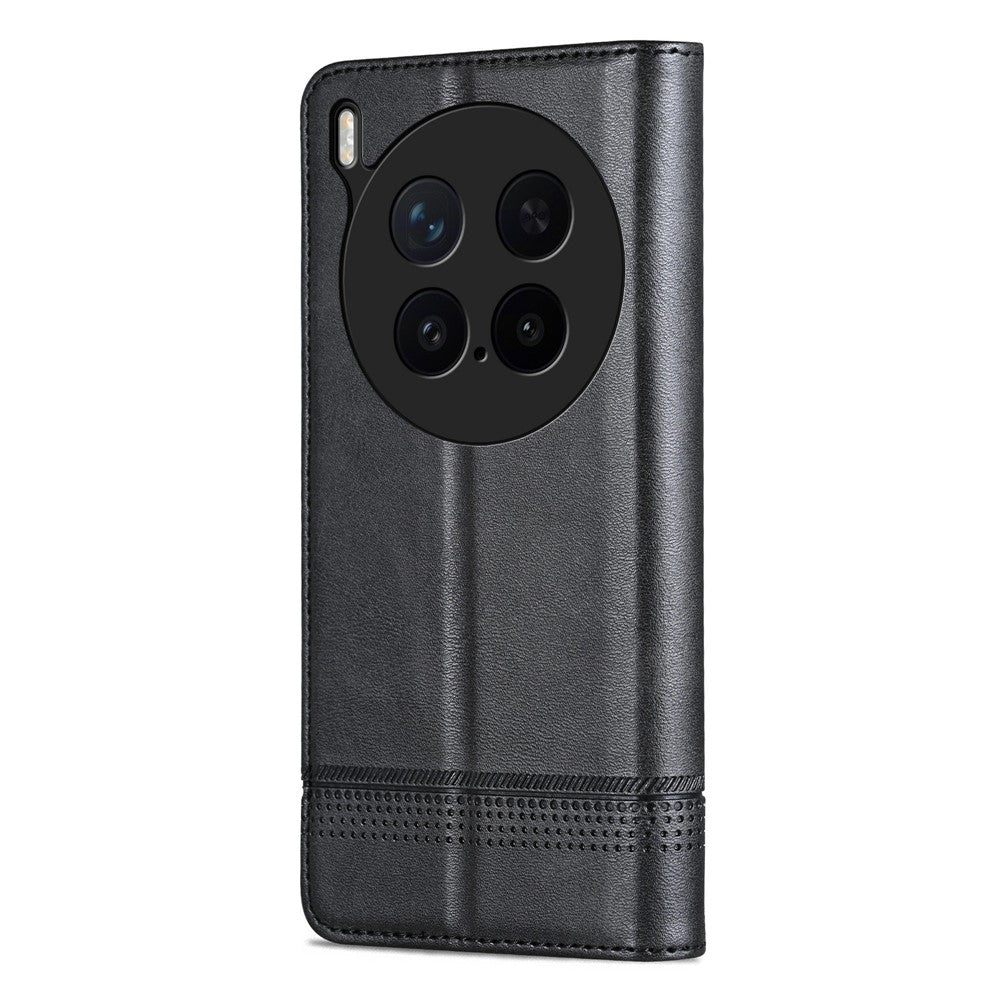 AZNS For vivo X300 Pro 5G Case Cowhide Texture PU Leather Wallet Phone Cover - Black