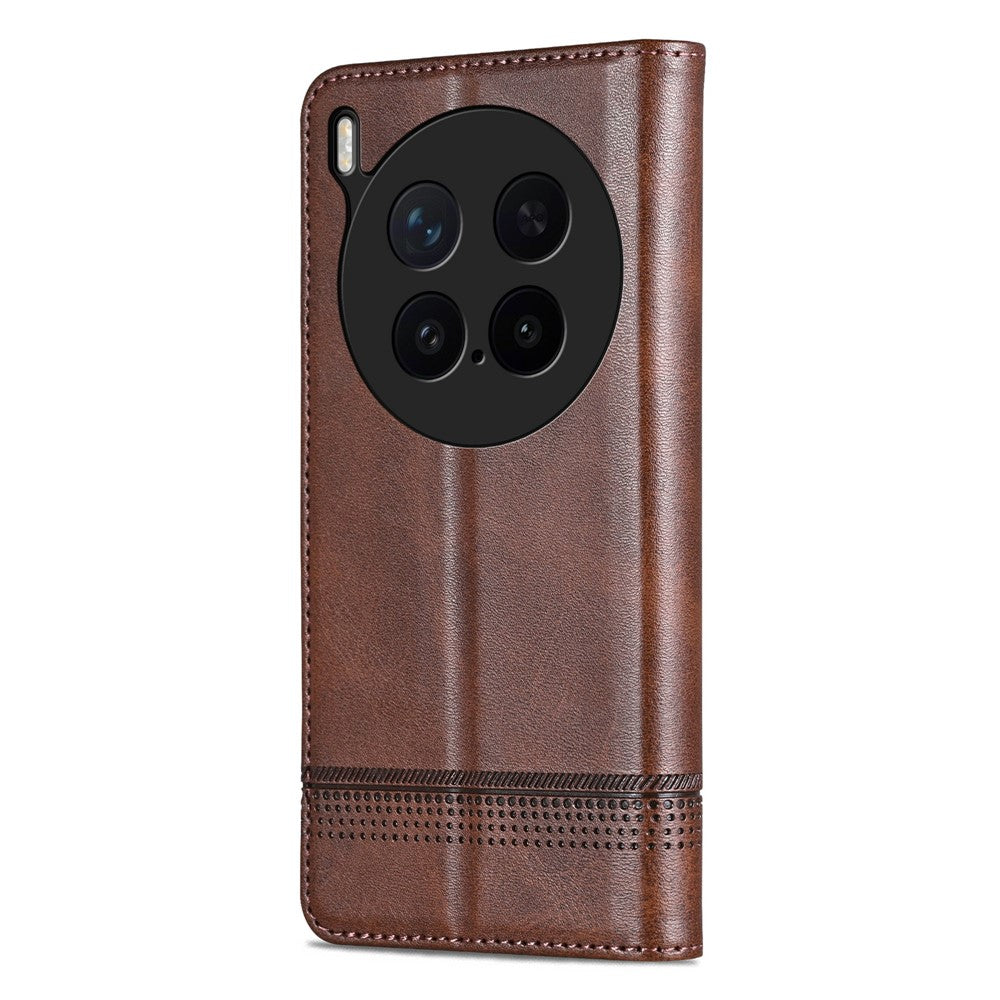 AZNS For vivo X300 Pro 5G Case Cowhide Texture PU Leather Wallet Phone Cover - Coffee