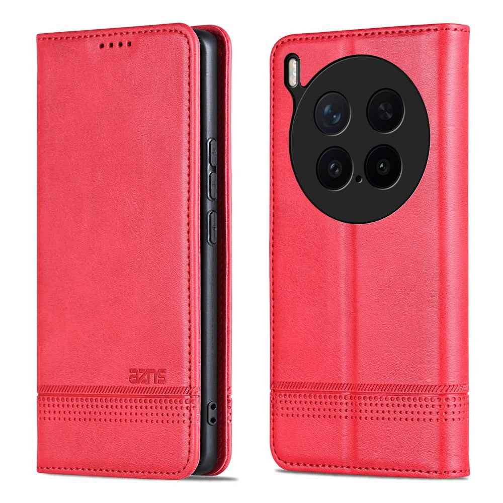 AZNS For vivo X300 Pro 5G Case Cowhide Texture PU Leather Wallet Phone Cover - Red