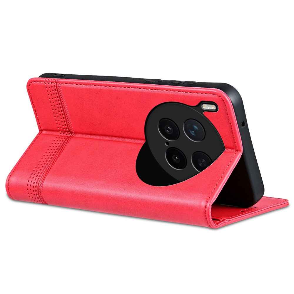 AZNS For vivo X300 Pro 5G Case Cowhide Texture PU Leather Wallet Phone Cover - Red