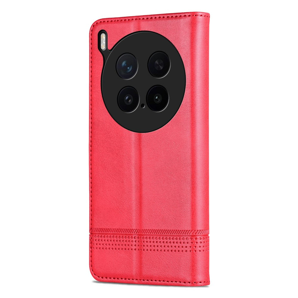 AZNS For vivo X300 Pro 5G Case Cowhide Texture PU Leather Wallet Phone Cover - Red
