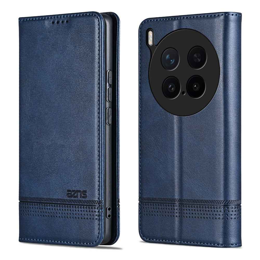 AZNS For vivo X300 Pro 5G Case Cowhide Texture PU Leather Wallet Phone Cover - Blue
