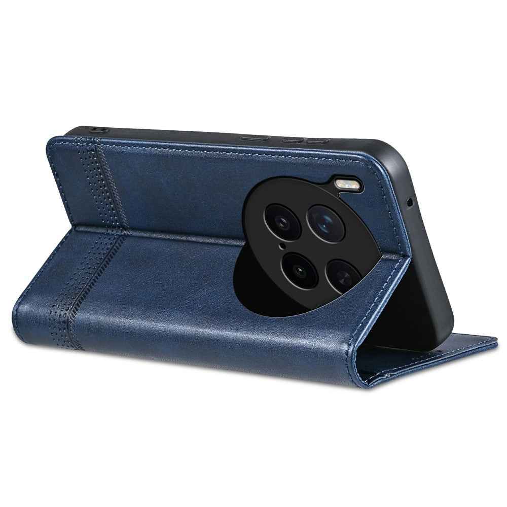 AZNS For vivo X300 Pro 5G Case Cowhide Texture PU Leather Wallet Phone Cover - Blue