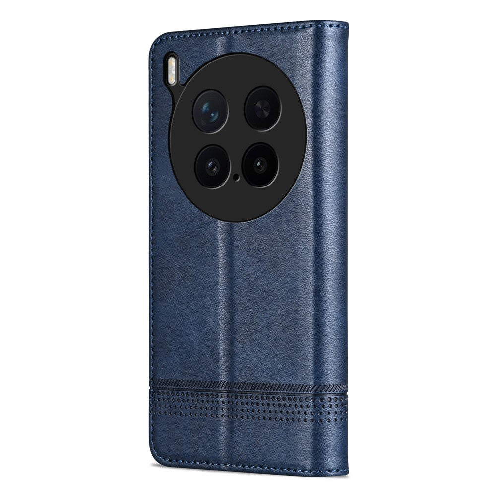 AZNS For vivo X300 Pro 5G Case Cowhide Texture PU Leather Wallet Phone Cover - Blue