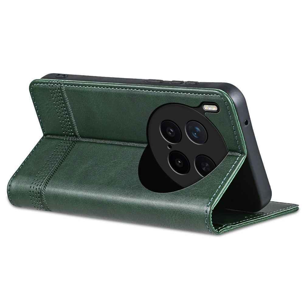 AZNS For vivo X300 Pro 5G Case Cowhide Texture PU Leather Wallet Phone Cover - Green