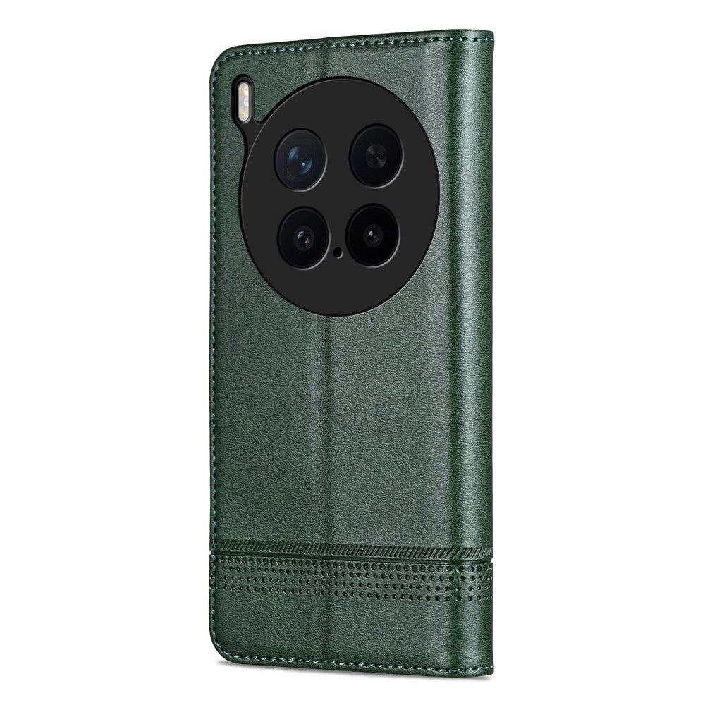 AZNS For vivo X300 Pro 5G Case Cowhide Texture PU Leather Wallet Phone Cover - Green