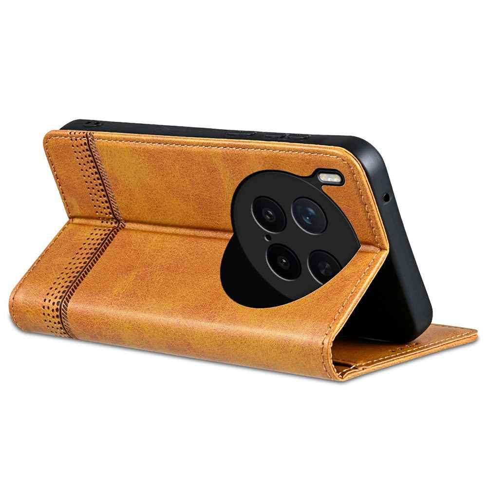 AZNS For vivo X300 Pro 5G Case Cowhide Texture PU Leather Wallet Phone Cover - Brown