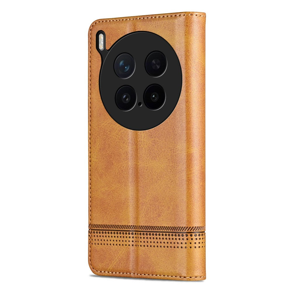 AZNS For vivo X300 Pro 5G Case Cowhide Texture PU Leather Wallet Phone Cover - Brown