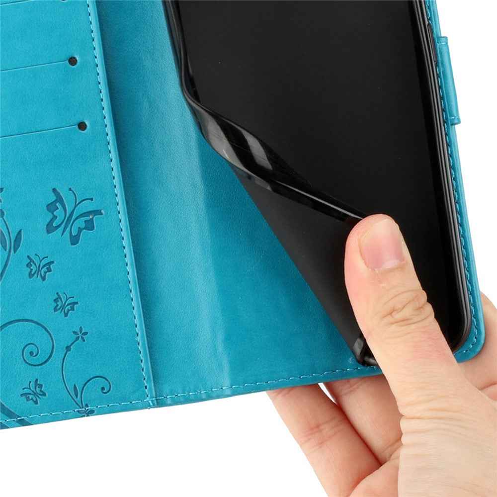 For Xiaomi 17 Pro Leather Wallet Case Butterfly Flower Imprinted Phone Cover with Strap - Blue