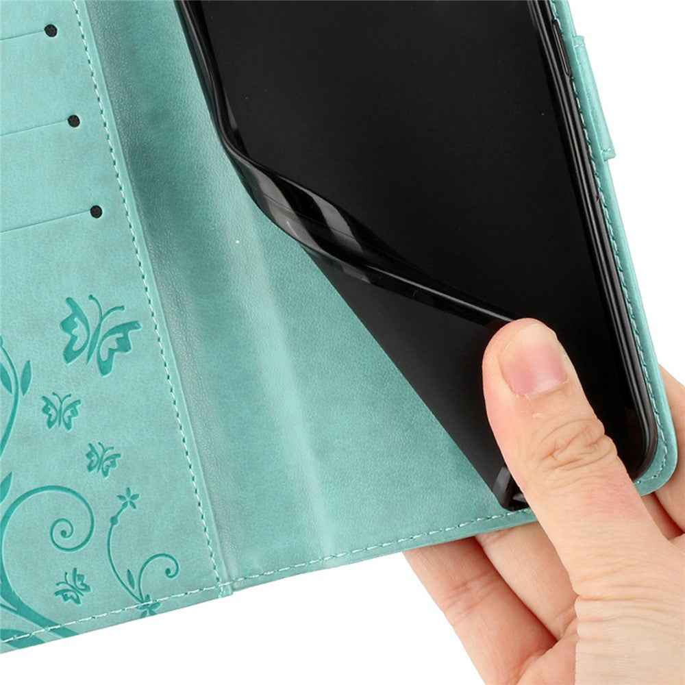 For Xiaomi 17 Pro Leather Wallet Case Butterfly Flower Imprinted Phone Cover with Strap - Green