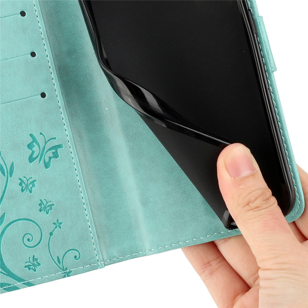 For Xiaomi 17 Pro Max Leather Wallet Case Butterfly Flower Imprinted Phone Cover with Strap - Green