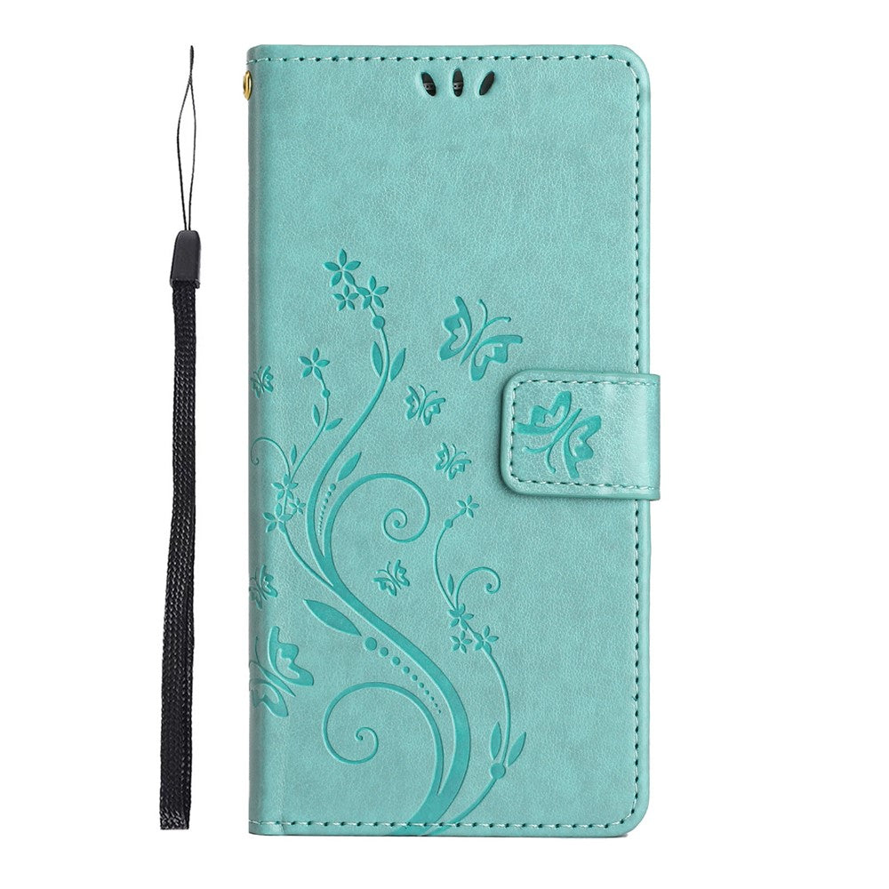 For Xiaomi 17 Pro Max Leather Wallet Case Butterfly Flower Imprinted Phone Cover with Strap - Green