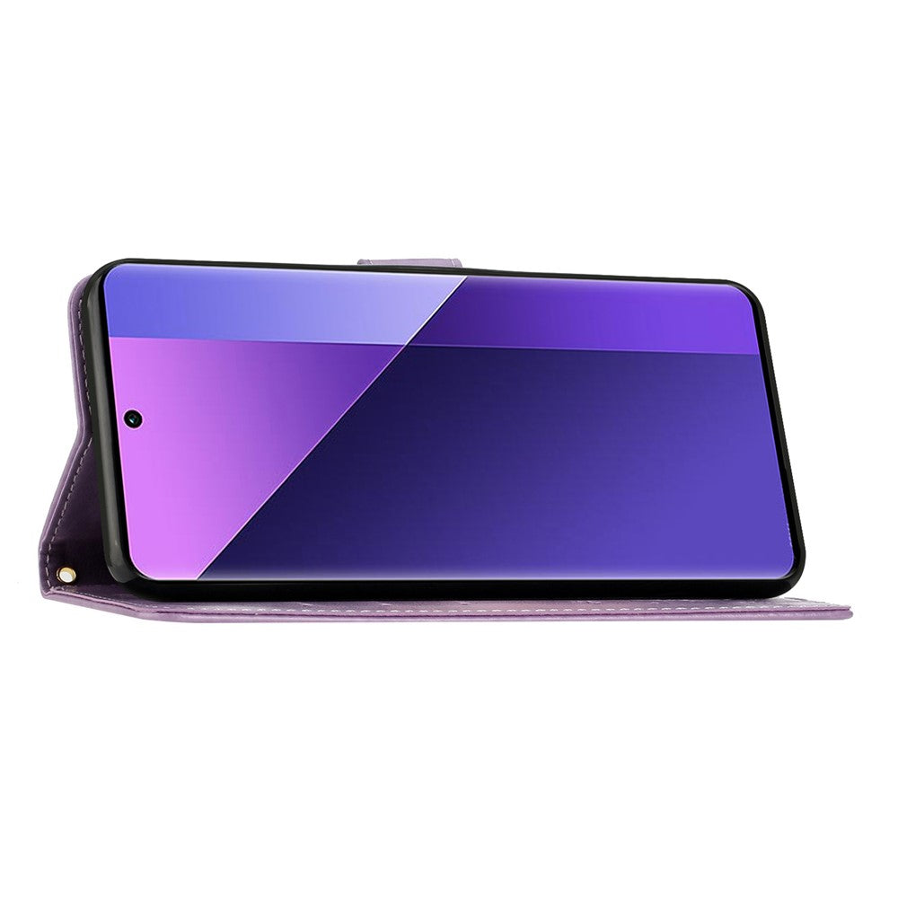 For Xiaomi 17 Pro Max Leather Wallet Case Butterfly Flower Imprinted Phone Cover with Strap - Light Purple
