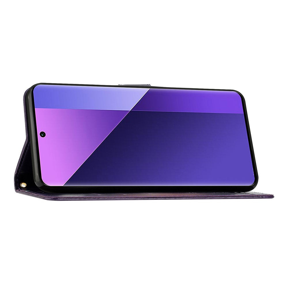 For Xiaomi 17 Pro Max Leather Wallet Case Butterfly Flower Imprinted Phone Cover with Strap - Dark Purple
