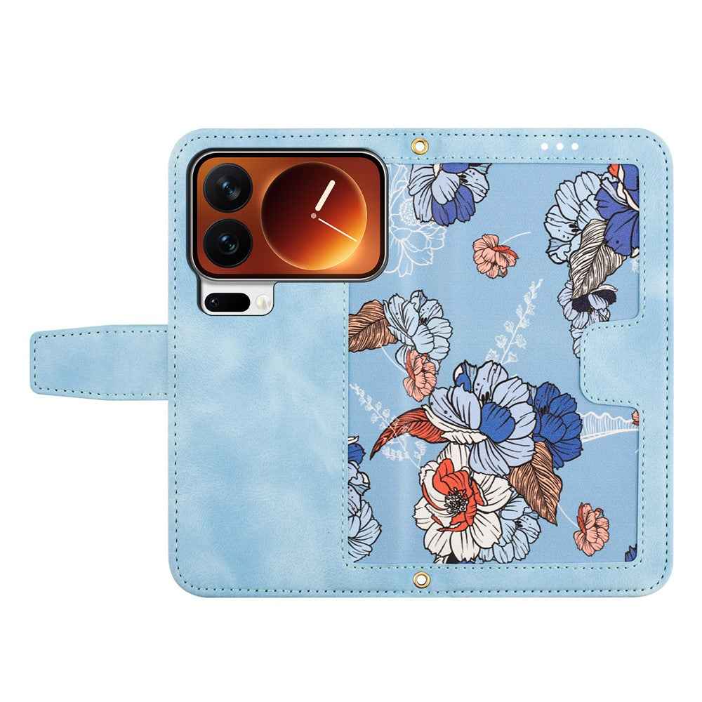 For Xiaomi 17 Pro Case PU Leather Floral Phone Cover with Card Slots - Baby Blue