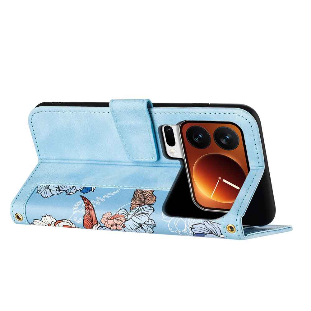 For Xiaomi 17 Pro Case PU Leather Floral Phone Cover with Card Slots - Baby Blue