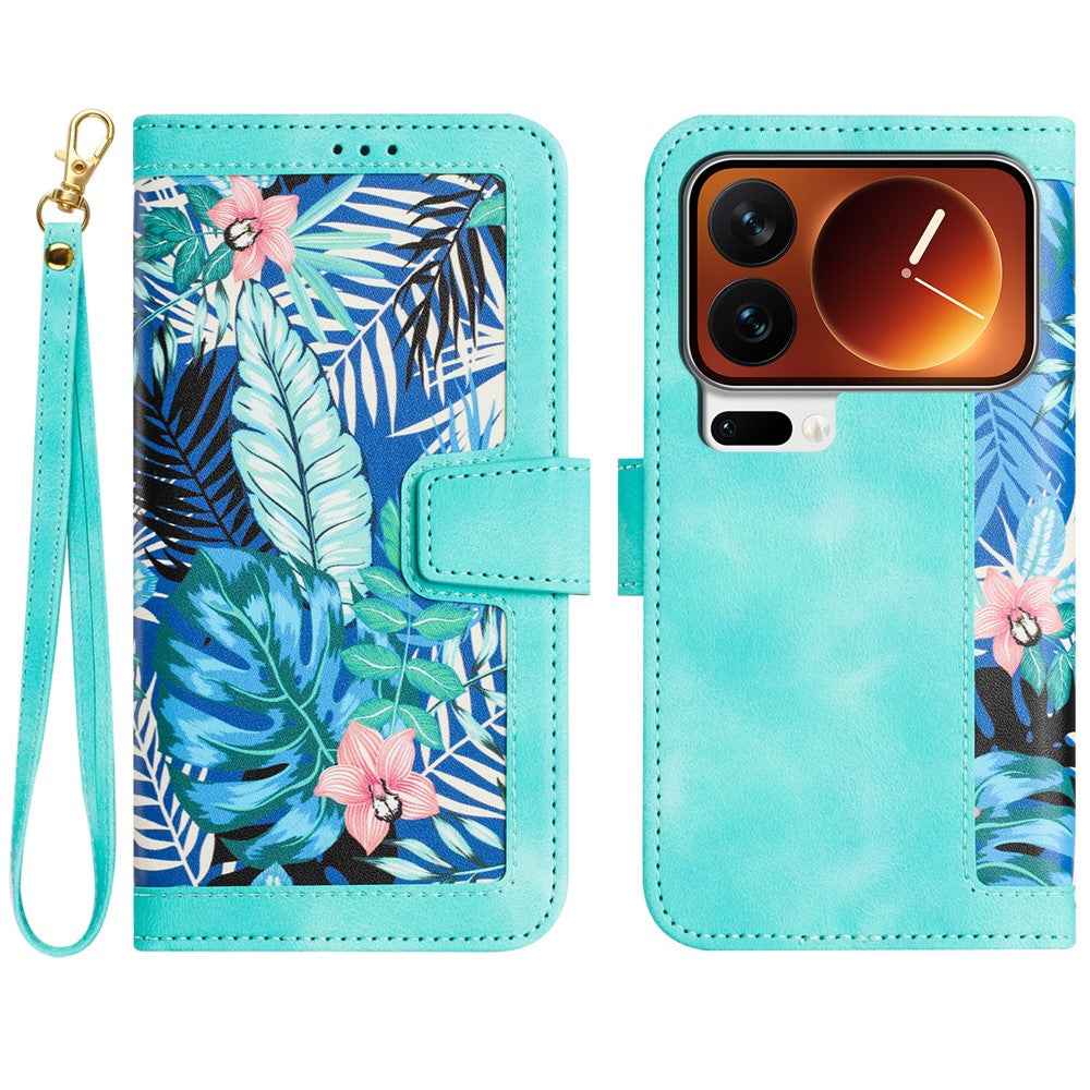 For Xiaomi 17 Pro Case PU Leather Floral Phone Cover with Card Slots - Green