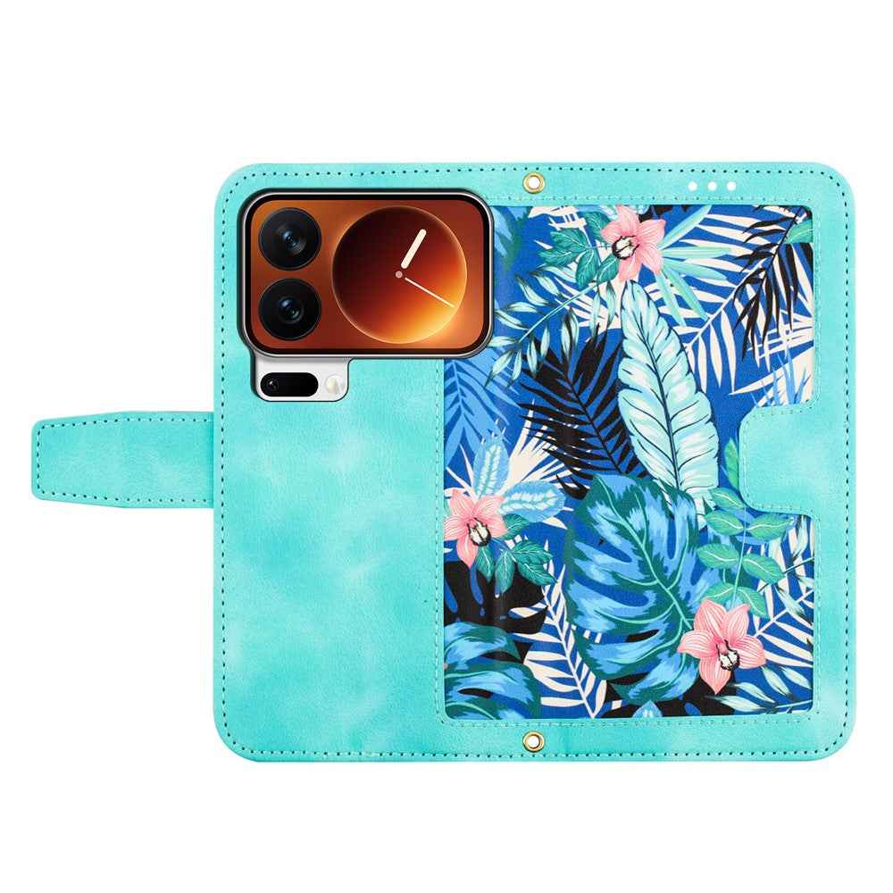 For Xiaomi 17 Pro Case PU Leather Floral Phone Cover with Card Slots - Green