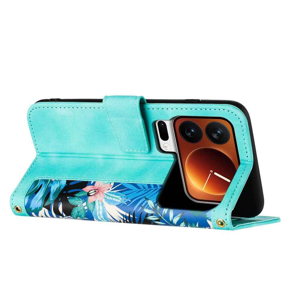 For Xiaomi 17 Pro Case PU Leather Floral Phone Cover with Card Slots - Green