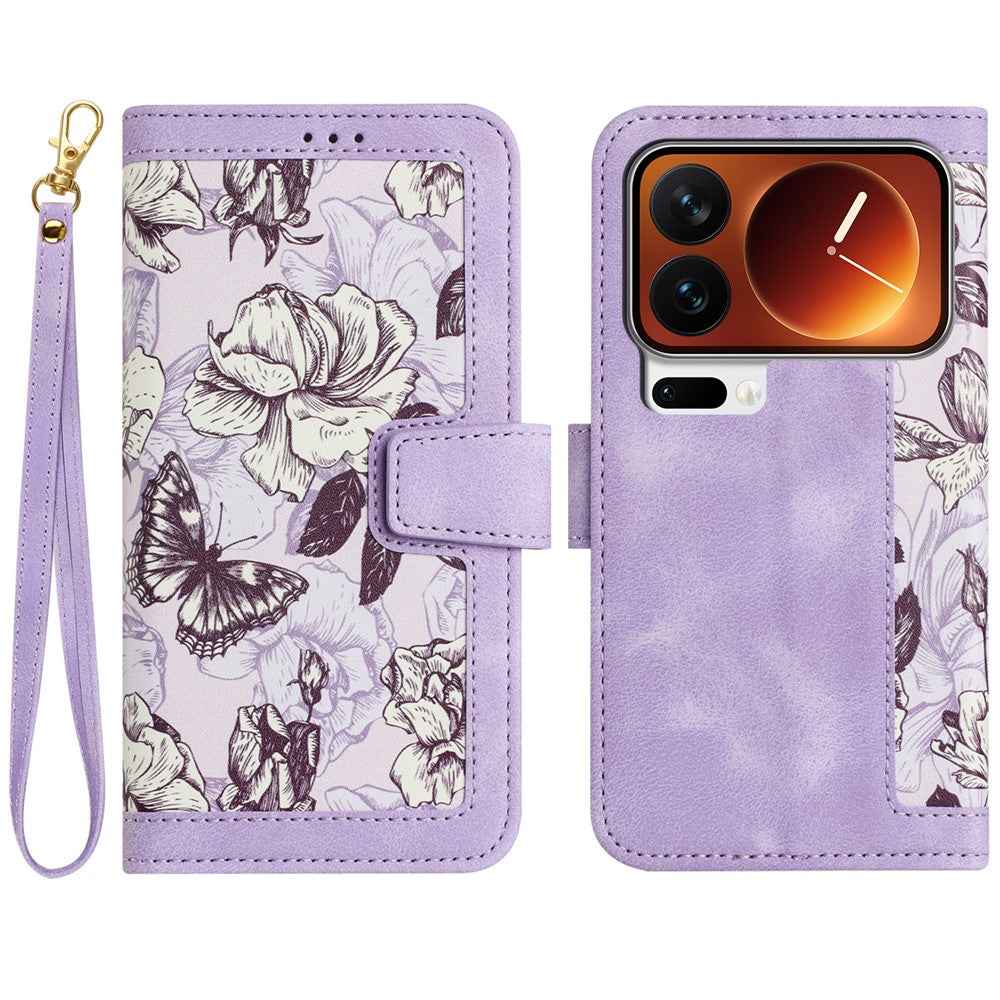 For Xiaomi 17 Pro Case PU Leather Floral Phone Cover with Card Slots - Light Purple