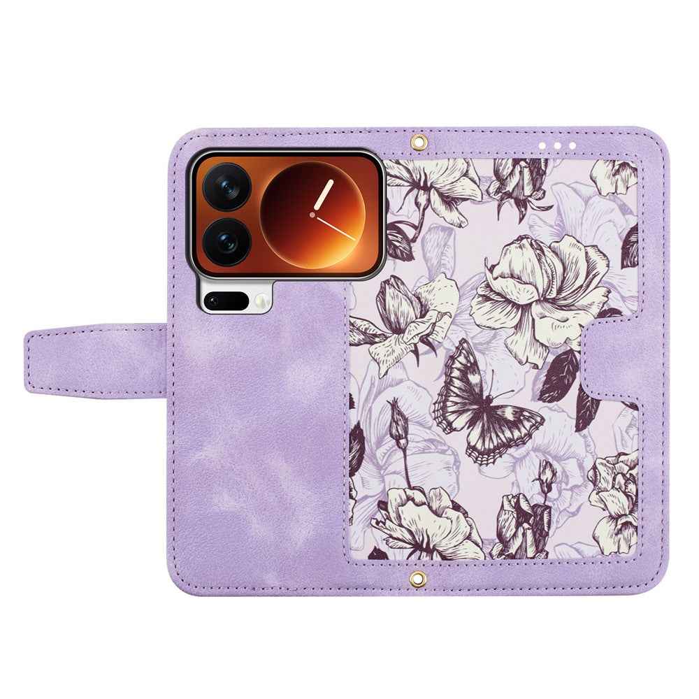 For Xiaomi 17 Pro Case PU Leather Floral Phone Cover with Card Slots - Light Purple