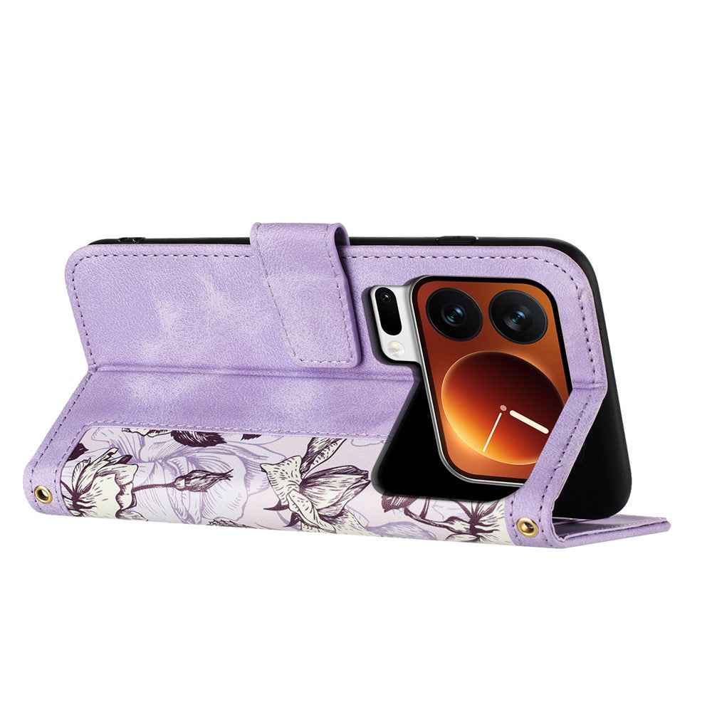 For Xiaomi 17 Pro Case PU Leather Floral Phone Cover with Card Slots - Light Purple