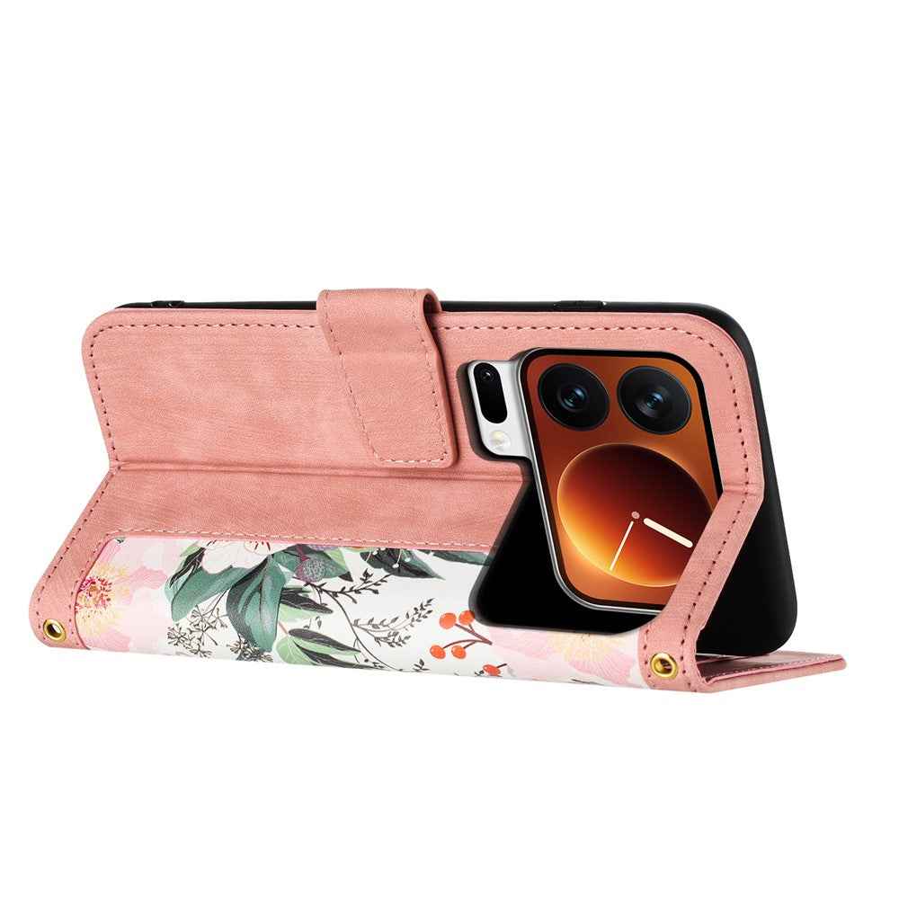 For Xiaomi 17 Pro Case PU Leather Floral Phone Cover with Card Slots - Pink