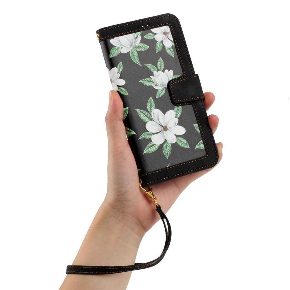 For Xiaomi 17 Pro Case PU Leather Floral Phone Cover with Card Slots - Black