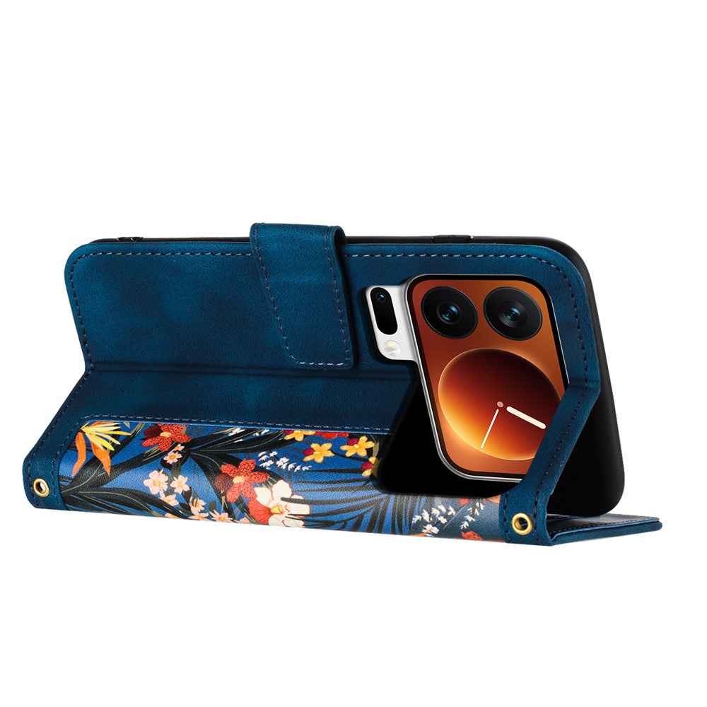 For Xiaomi 17 Pro Case PU Leather Floral Phone Cover with Card Slots - Dark Blue