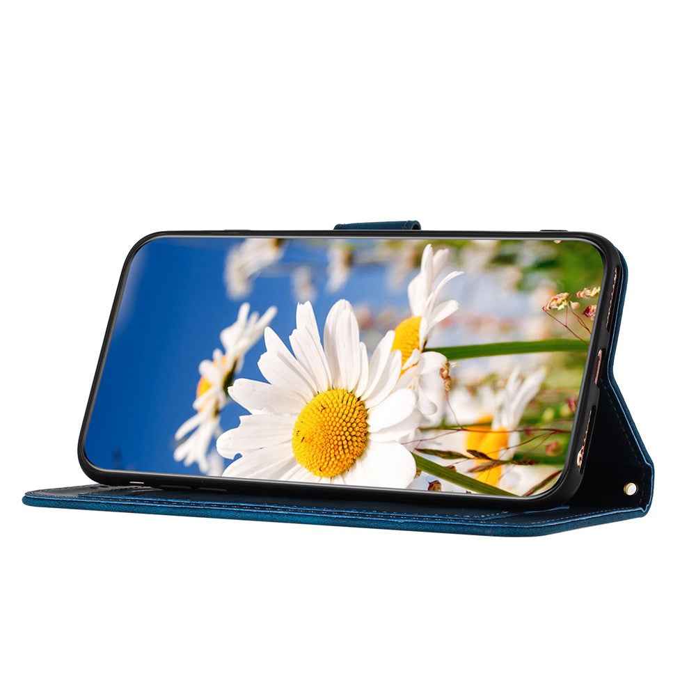 For Xiaomi 17 Pro Case PU Leather Floral Phone Cover with Card Slots - Dark Blue