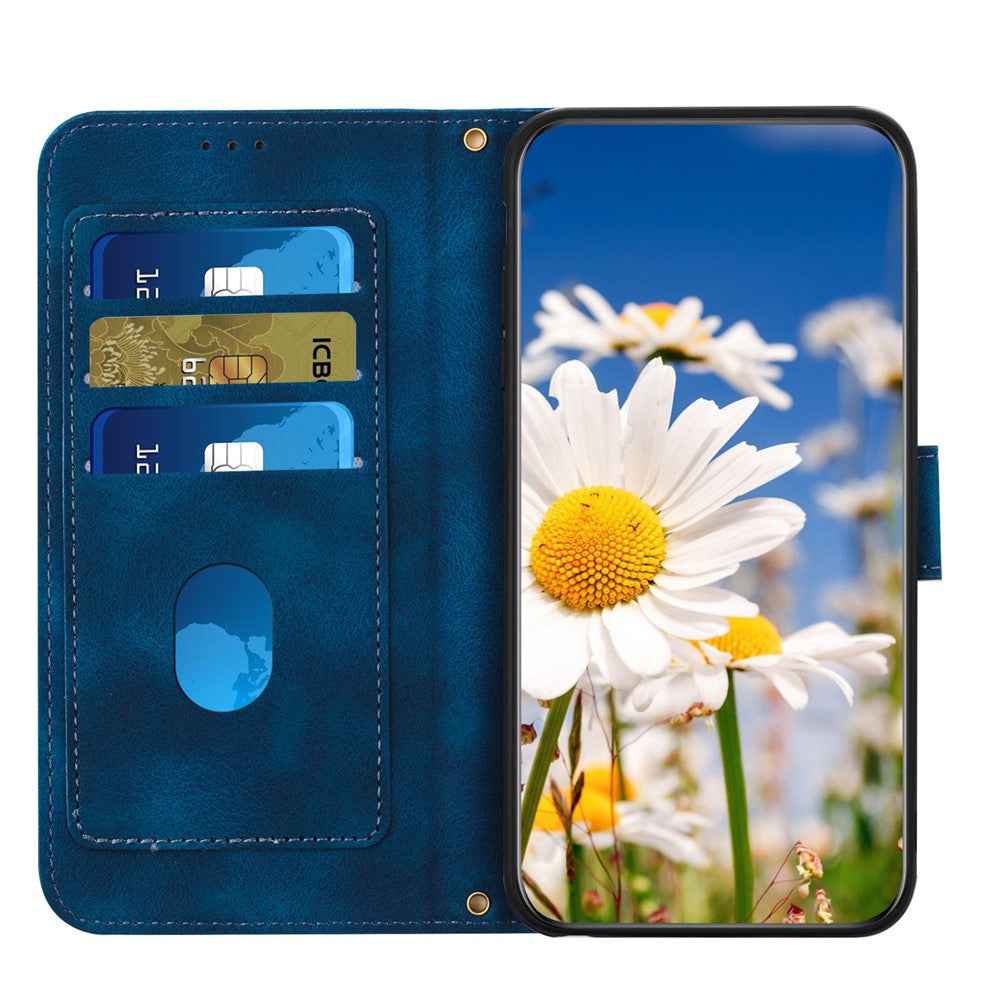 For Xiaomi 17 Pro Case PU Leather Floral Phone Cover with Card Slots - Dark Blue