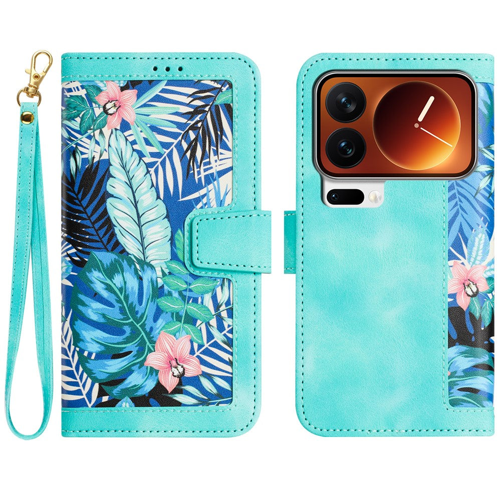 For Xiaomi 17 Pro Max Case PU Leather Floral Phone Cover with Card Slots - Green