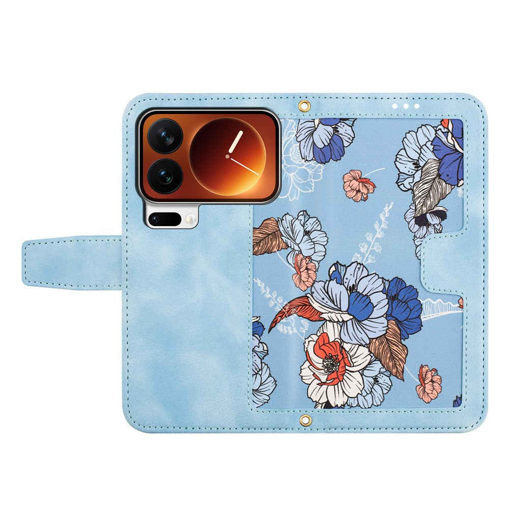 For Xiaomi 17 Pro Max Case PU Leather Floral Phone Cover with Card Slots - Baby Blue