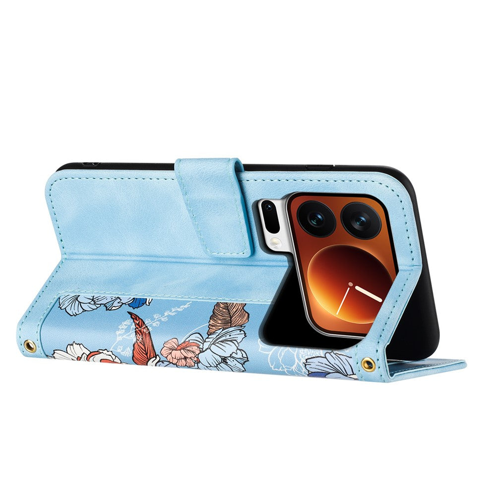 For Xiaomi 17 Pro Max Case PU Leather Floral Phone Cover with Card Slots - Baby Blue
